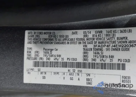 2014 Ford Fiesta Titanium из США, поврежденный, VIN 3FADP4FJ4EM220367